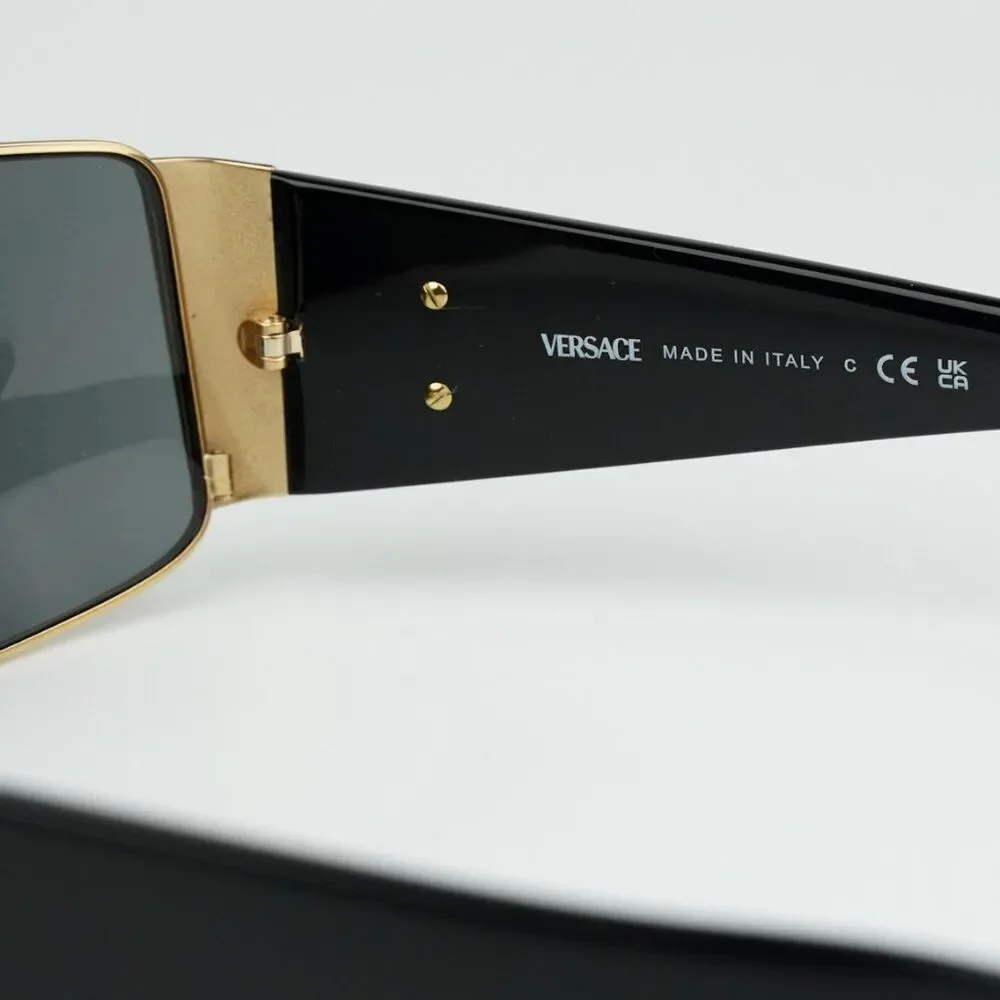 NEW Versace VE2163 100287 Gold Black Grey  Rectangle Men Sunglasses VE 2163